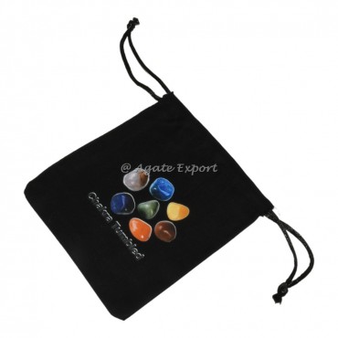 7 Chakra Tumbled Printed Black Cotton Pouch