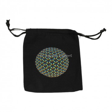 3D Flower of life printed black cotton pouch