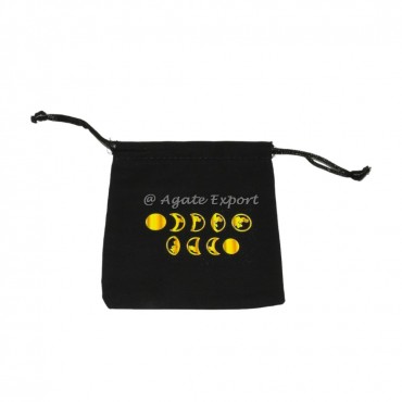 Moon phase printed black cotton pouch