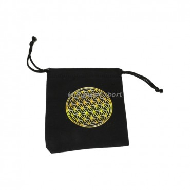 Flower Of Life Design Golden Print Black Cotton Pouch