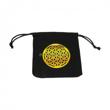 Flower of life Printed Black Cotton Pouch