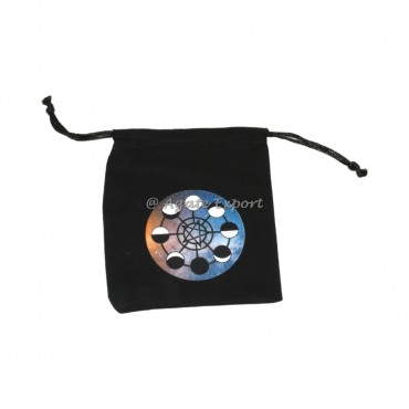 Moon phase Printed Black Cotton Pouch