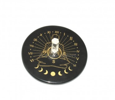 Harmony Sun Clock with Buddha and Lunar Phases Carving and Crystal Quartz Point