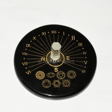 Chakra Harmony Sun Clock with 7 Symbol Engravings and Crystal Quartz Point