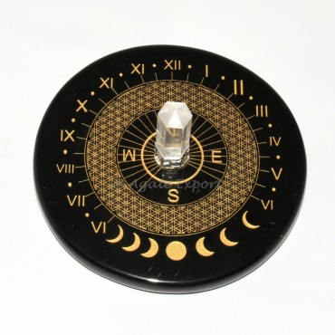 Lunar Blossom Sun Clock with Flower of Life and Moon Phases Plaque and Crystal Quartz Point