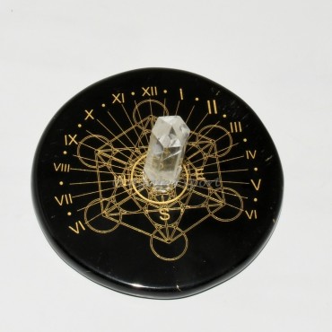 Metatron Light Sun Clock with Sacred Geometry Engraving and Crystal Quartz Point