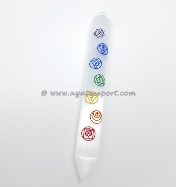 Selenite Engraved Chakra Round Wand