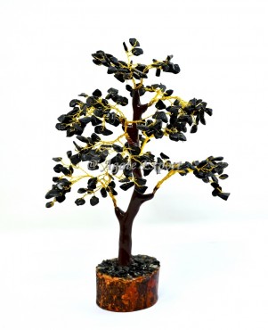 Black Tourmaline 300 Chips With Golden Wire Tree